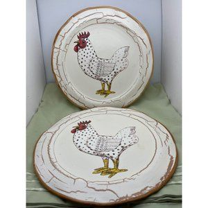 (2) Italian Chicken Cream Crack Glaze Terracotta Earthenware 8.75" Deco Plate